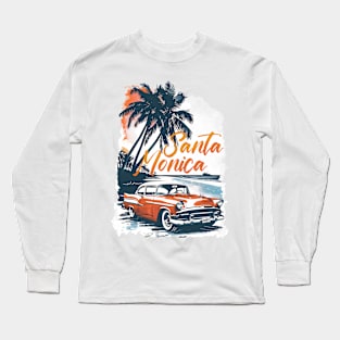 SANTA MONICA Retro Summer Vibes Beach Life Classic Car Novelty Gift Long Sleeve T-Shirt